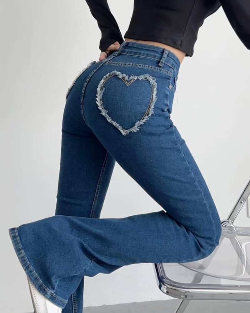Heart Pocket Bell Bottom Jeans